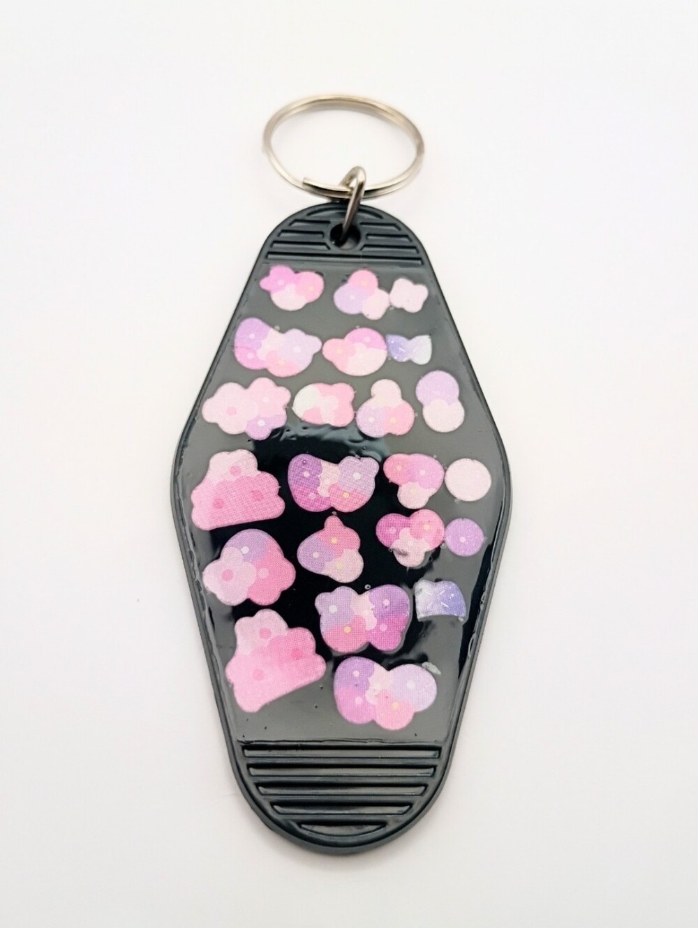 Black Kawaii Vintage Motel Keychain Pink Design OS